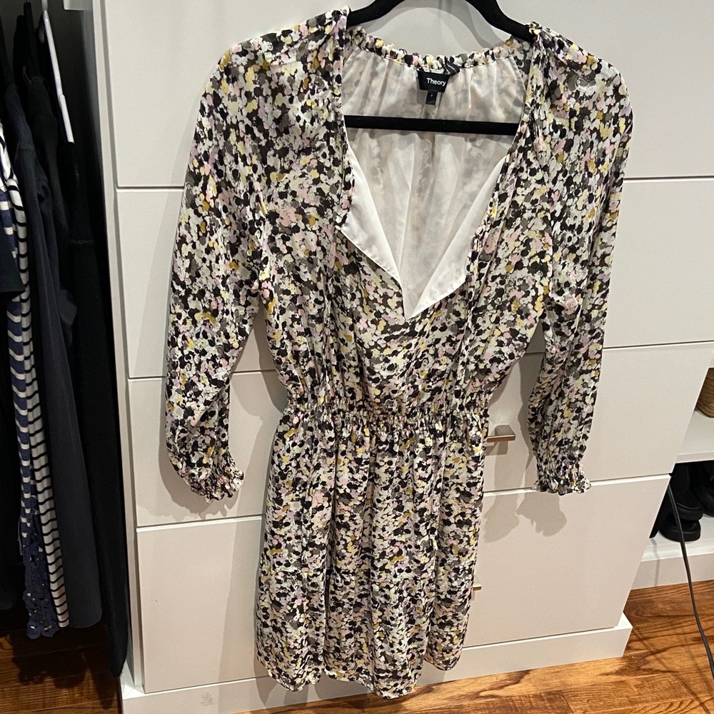Theory Women's Long Sleeve Floral Dress - Black, White, Yellow